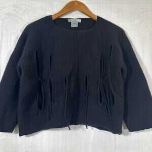Poles Sweater Small Black Merino Wool Crop Boxy Cut Out Lace Up Oversized